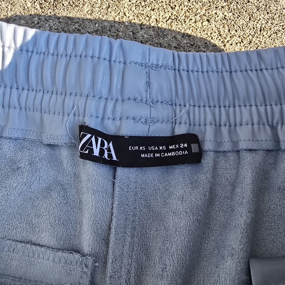 Zara Sky Blue Jogger Pants Leather Feel - Picture 3 of 3